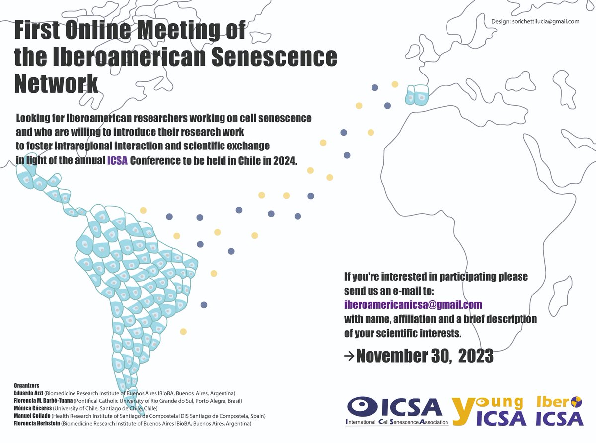 Ibero_ICSA's tweet photo. 📢 Calling all senescence researchers! Join us for the 1st online meeting of the Iberoamerican Senescence Network. Introduce your research, connect with peers, and prepare for the @ICSA_senescence meeting in Chile. 🗓️Nov 30th. Interested? Email us to 📧iberoamericanicsa@gmail.com https://t.co/NrfP4XGyDo