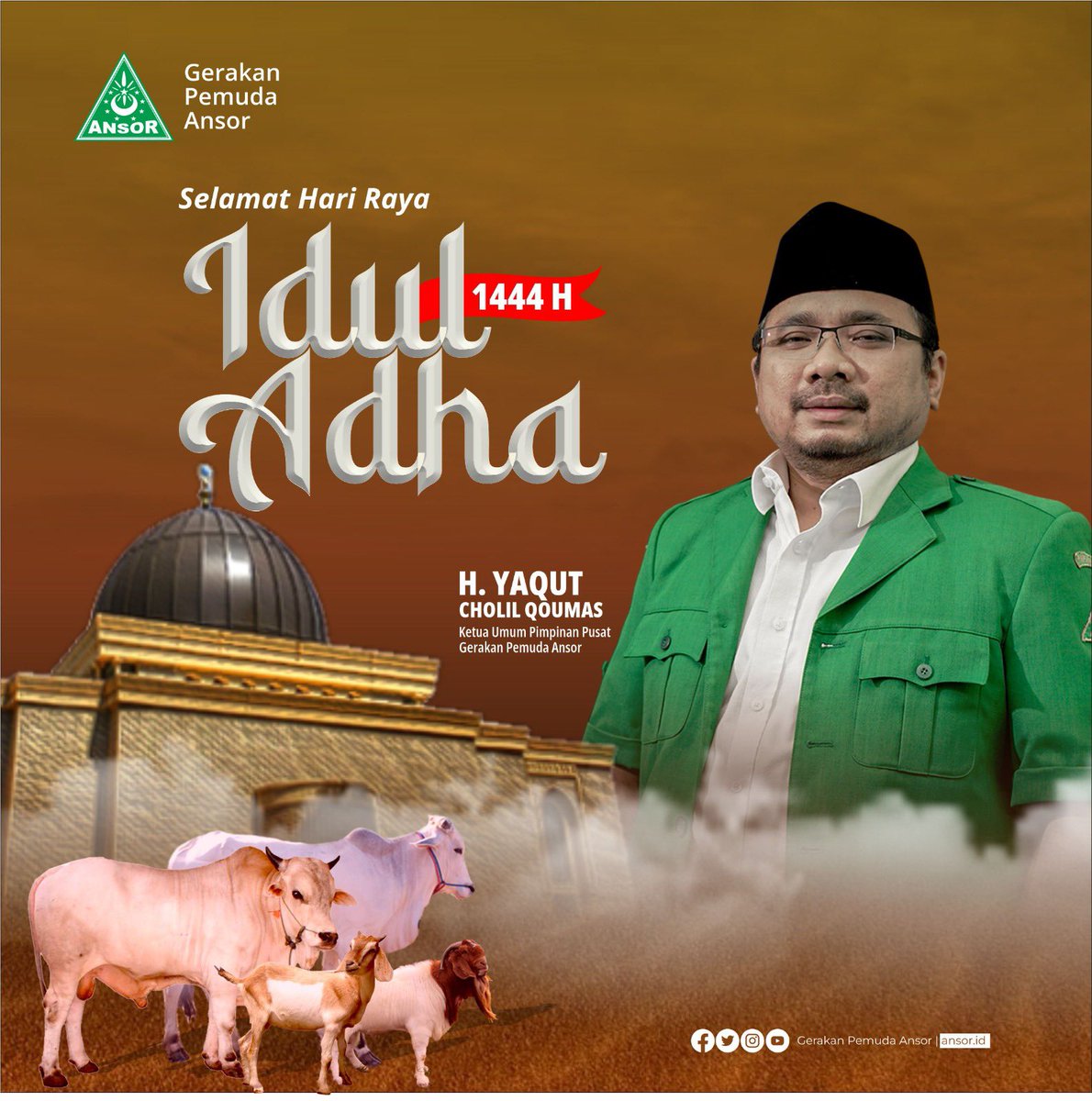 Official_Ansor's tweet photo. Selamat Hari Raya Idul Adha 1444 H. Selamat menunaikan Ibadah Kurban.

Semoga kita semua senantiasa dalam limpahan maaf memaafkan, menjadikan teladan Nabi Ibrahim dan Nabi Ismail dalam ketaatan hamba kepada Tuhan-Nya. https://t.co/Z65lhTouui