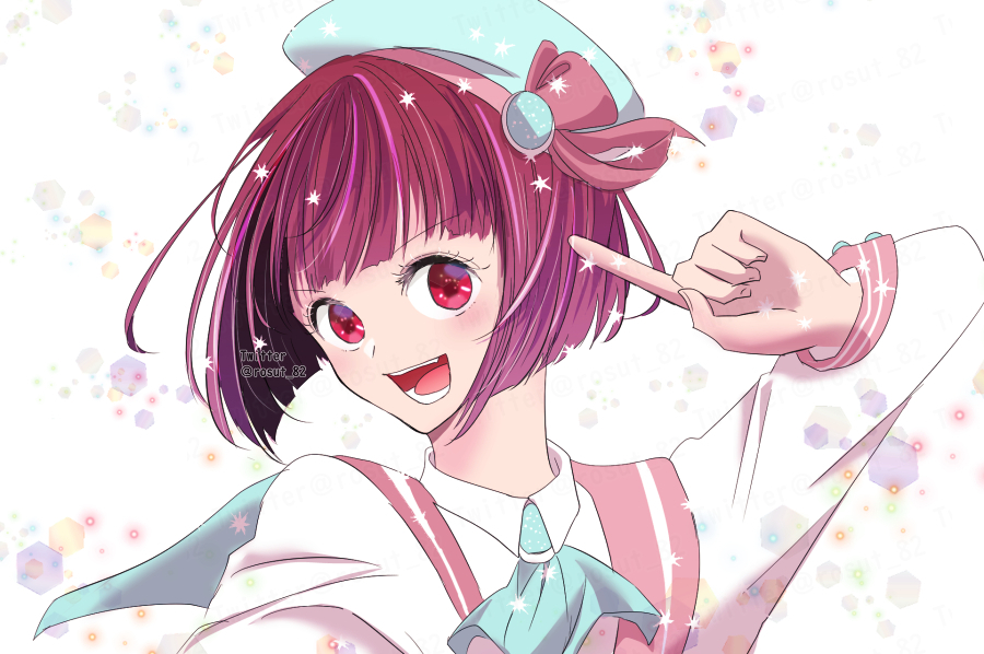 1girl hat solo smile short hair open mouth red eyes  illustration images