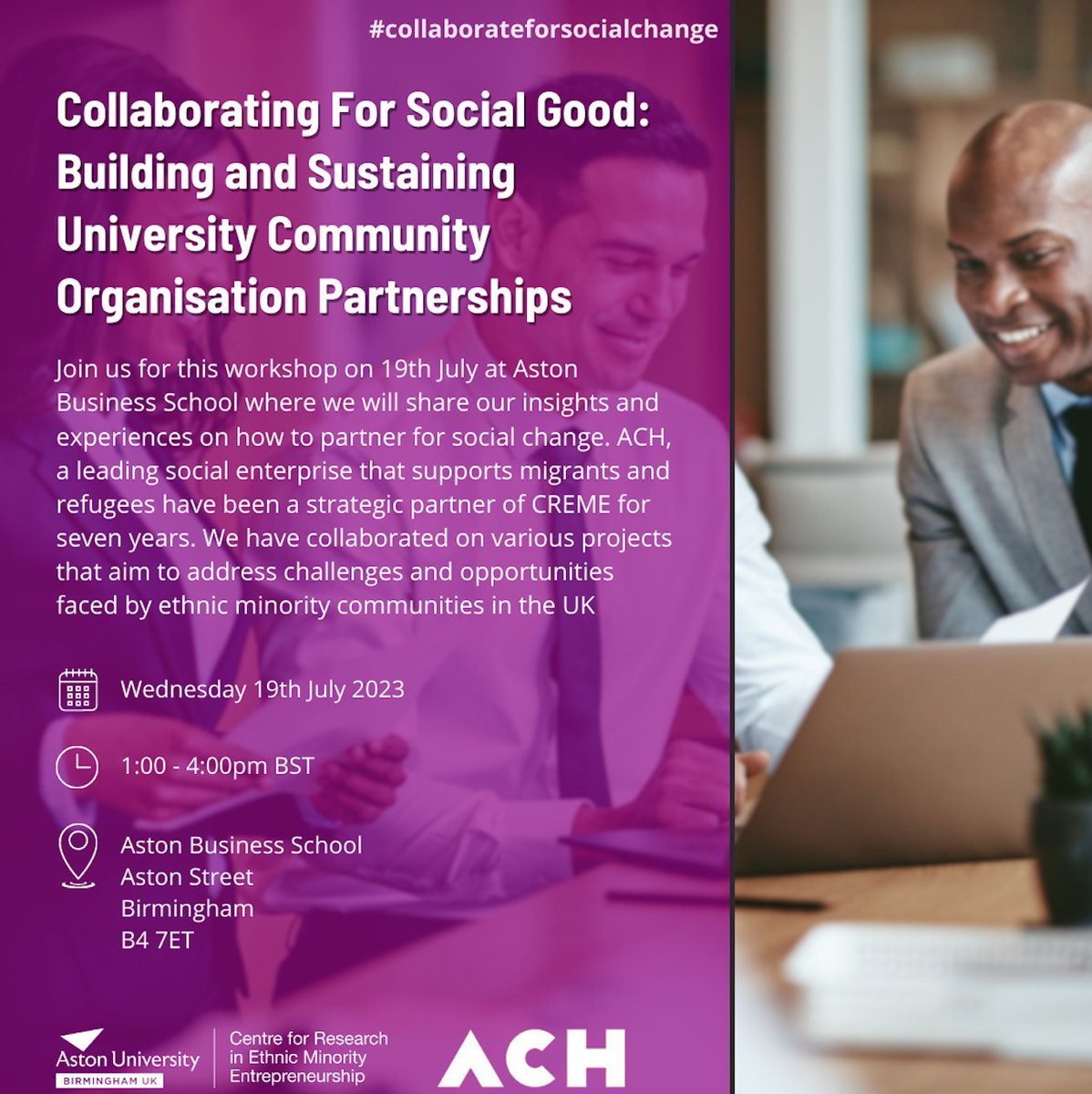 CREMEatAston's tweet image. @CREMEatAston and @ACHintegrates are back collaborating for a 2️⃣nd time to bring you a workshop on 'Collaborating For Social Good: Building and Sustaining University Community Organisation Partnerships'.

Register here to attend on July 19th 👉 bit.ly/3pqystr