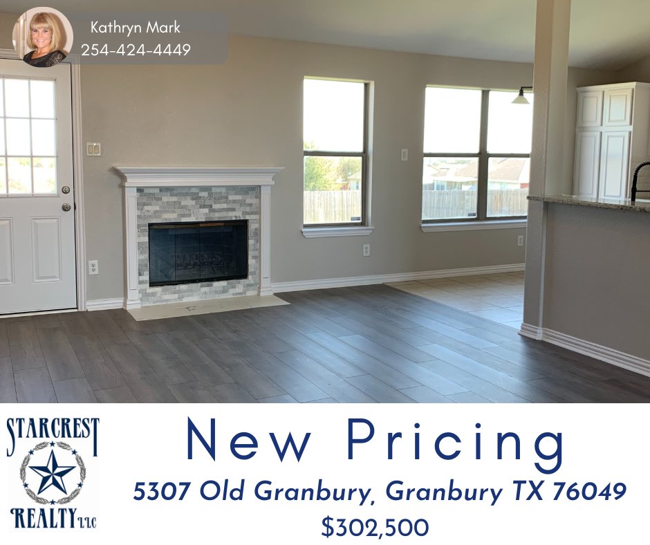 New pricing in Granbury!
MLS# 20276747  

#StarCrestRealty #KMarkRealtor #ListingAgent #SellersAgent #HouseForSale #Moving #MoveInReady #NewPricing #ReducedPrice #BuyingAHome #Realtor #GranburyRealtor #DFWRealtor #RealEstateAgent