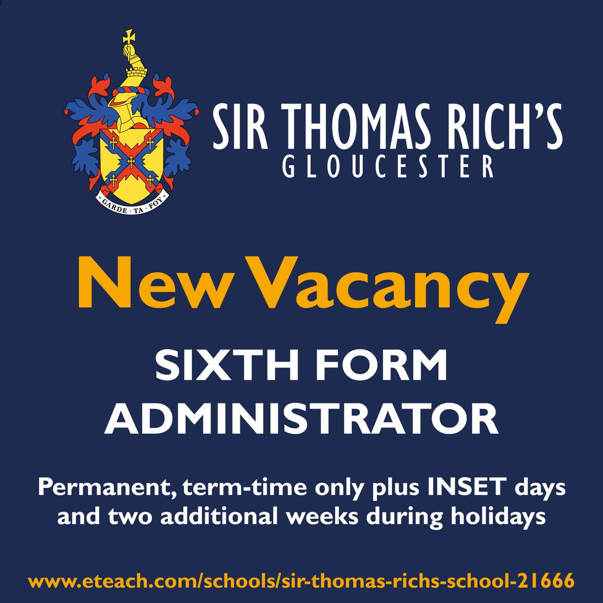 We're looking for a Sixth Form Administrator to join our team. The role requires an enthusiastic and organised person to provide admin and secretarial support for the Head of Sixth Form/Sixth Form Team, to apply see lnkd.in/euvTPwTT #STRS #glosjobs #gloucesterjobs