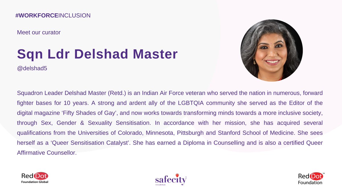 TheSafecityApp's tweet image. Hi everyone, tonight’s #tweetchat is being curated by Sqn Ldr Delshad Master (@delshad5).

Join us at 9 pm IST to talk about “Inclusion of LGBTQIA+ Community in the Workplace”.

#WorkforceInclusion

#PrideMonth23

#Safecity #RedDotFoundation