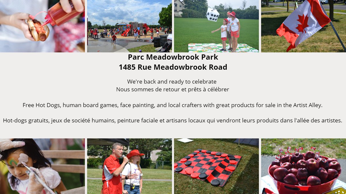 HAPPY CANADA DAY
Jouyeux fête du Canada

Come party in the park with us! 10 am - 3 pm
Venez faire la fête dans le parc avec nous ! 10 h 00 - 15 h 00

fun for the whole family, pour toute la famille!

facebook.com/events/5936022…
#CanadaDay #PineviewOttawa #KidFriendly
#Accessible