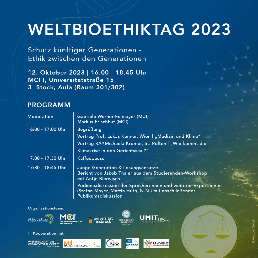 MaFrischhut's tweet photo. #SaveTheDate #Weltbioethiktag in #Innsbruck
Von #ethucation: @imed_tweets, @MCI_Innsbruck, @UMIT_University, @uniinnsbruck
Mit @michaelakroemer (Anwältin #Klimaklagen) & @LukasKenner (#Bioethikkommission)
▶️ https://t.co/hmlQwMufts
#FutureGenerations #SDGs #OneHealth https://t.co/6GBXUqwD2e