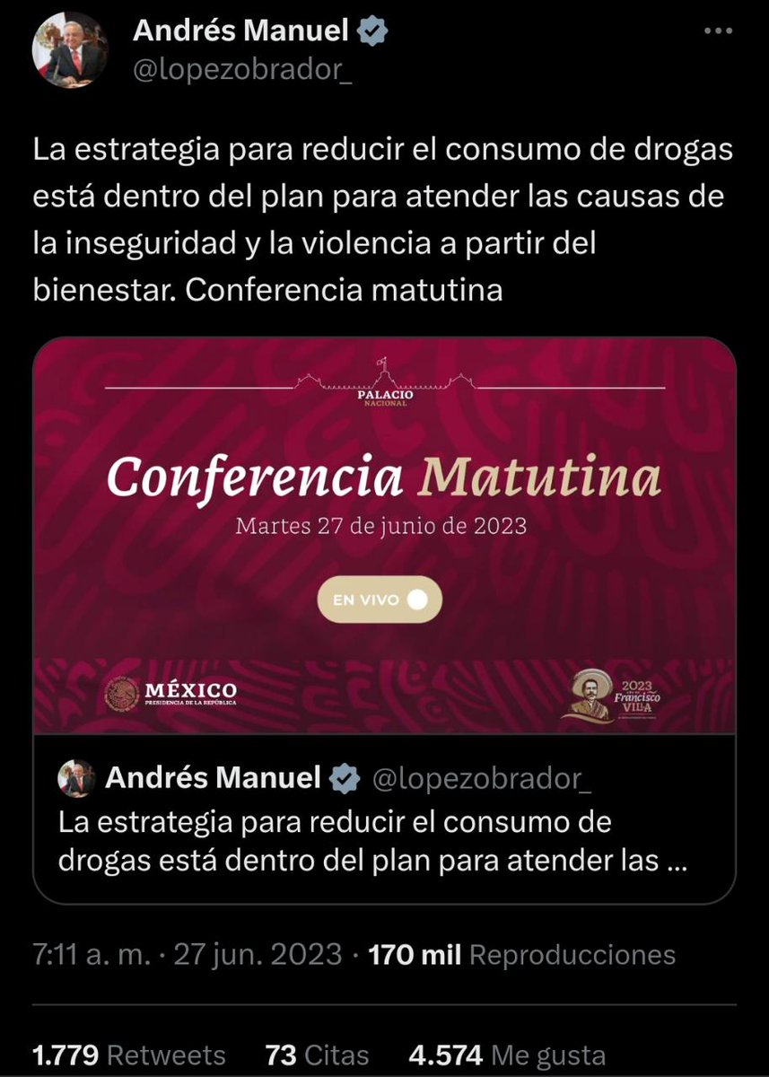 FDoringCasar's tweet photo. Ayer el tuit de @lopezobrador_, 170,000 visualizaciones, 4,574 👍 y 1,779 RT

El de @XochitlGalvez 3.9 MILLONES de visualizaciones, 42,400 👍 y 17,000 RT

AMLO tuvo el 4.35% de las visualizaciones de Xóchitl, 10.78% de sus 👍 y 10.46% de sus RT

El pueblo sabio se hizo escuchar https://t.co/UNbOob8otS