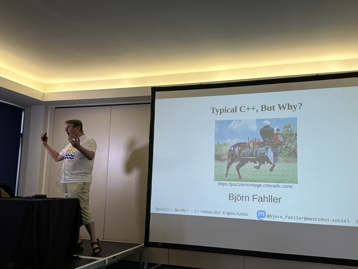 ciura_victor's tweet image. .@bjorn_fahller says that life (in C++) is like a box of  ̶c̶h̶o̶c̶o̶l̶a̶t̶e̶s̶ jigsaw puzzles.
How to better leverage the #cpp type system for correct/safe code. 
@cpponsea #cpponsea