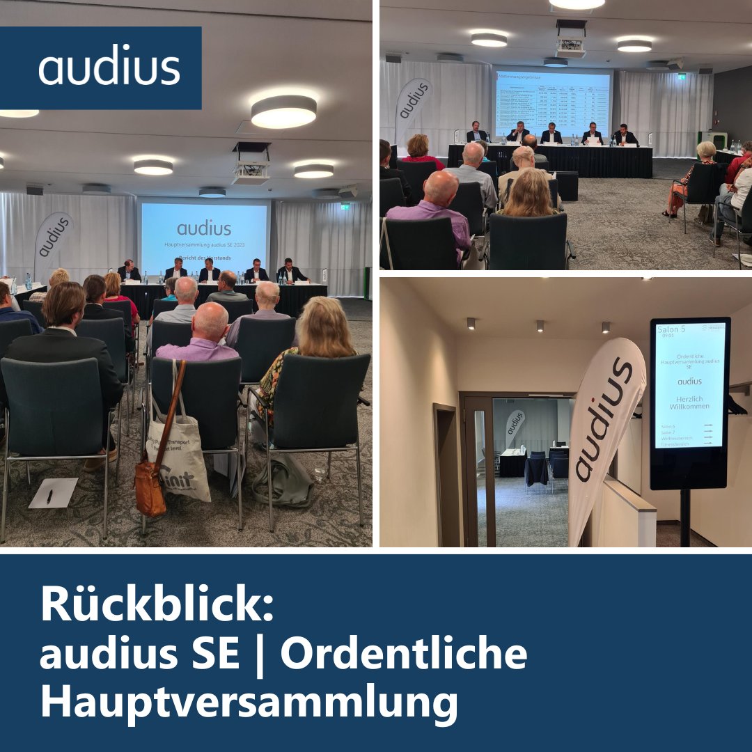 Die ordentliche Hauptversammlung der audius SE fand heute als Präsenzveranstaltung in Ludwigsburg statt. Die Aktionär:innen waren mit den Rekordzahlen des Unternehmens zufrieden und stimmten der 3. Dividendenerhöhung zu. 

#audiusgroup bedankt sich bei allen Unterstützern! 🤝