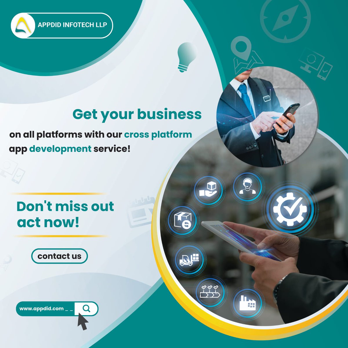 Appdid_M's tweet image. Need an app that works seamlessly on multiple platforms? Look no further! Appdid Infotech is here to deliver top-notch cross-platform app development services that will take your business to new heights! Let&apos;s bring your ideas to life. #AppDevelopment #CrossPlatformApps&quot;