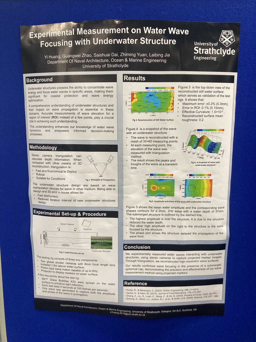 Congratulations to Yi Huang from @UniStrathclyde for being awarded first place in the Supergen @primareuk poster prize for the poster - Experimental Measurement on Water Wave Focusing with Underwater Structure