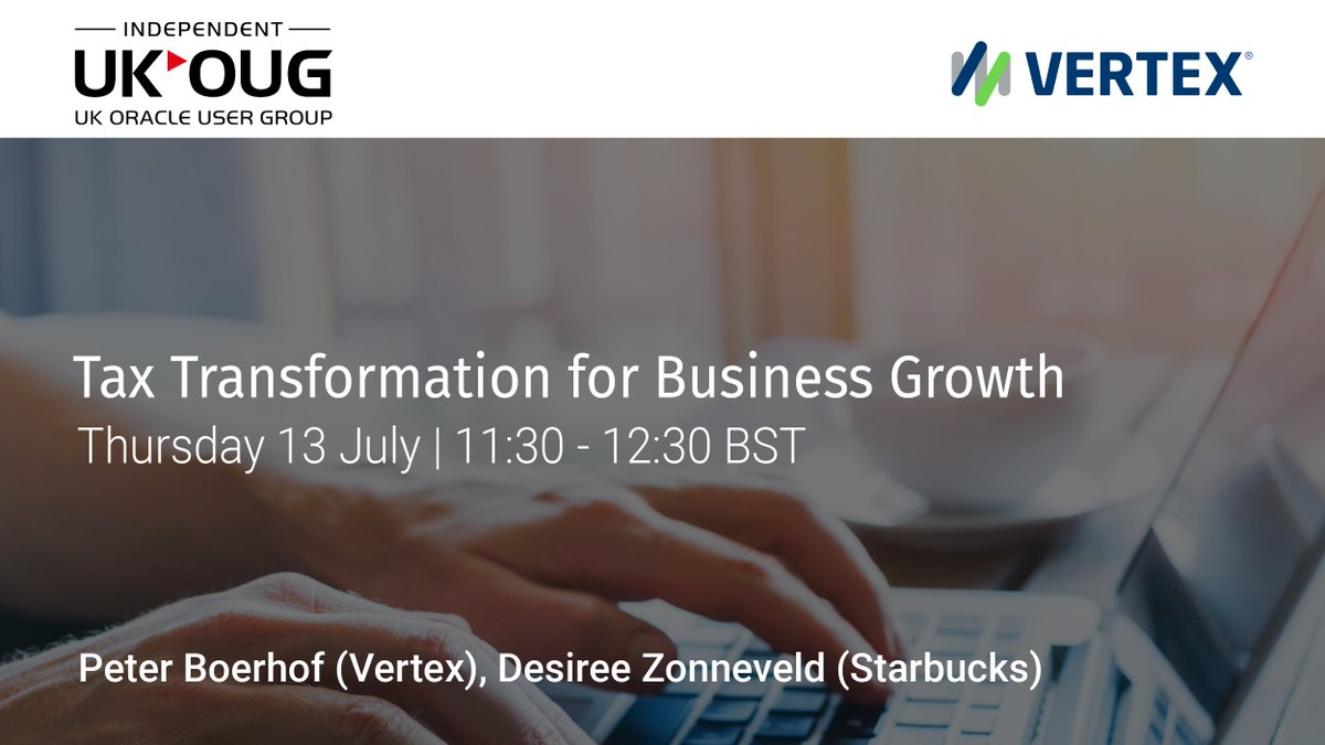 Join Vertex and Starbucks for this upcoming webinar to hear everything you need to know about the impact of business transformation on tax.

Find out more and register here- bit.ly/439EKvv

#UKOUG #Oracle #Tax #businesstransformation