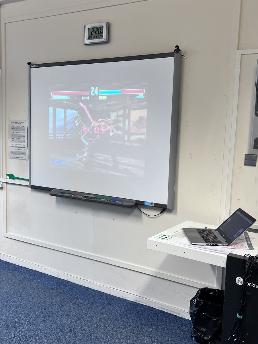 MrStrachanMaths's tweet image. After a lot of tinkering we finally managed to find a setup that got our PS1 replica plugged in and displaying on the screen/projector.

We celebrated by hosting a class tournament in Tekken 3!

Most common question: “where are the joysticks?”

#GamesDesign