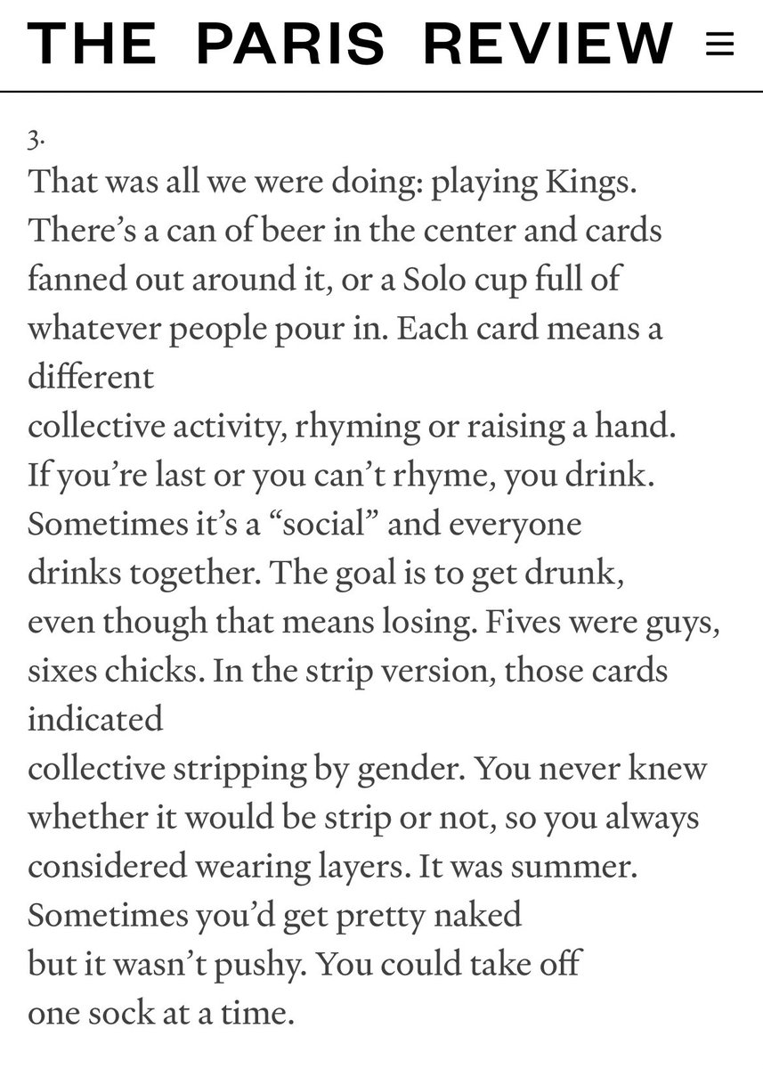 The poem in our Summer Issue by Jessica Laser about playing Kings’ Cup is perfect, to me theparisreview.org/poetry/7983/ki…