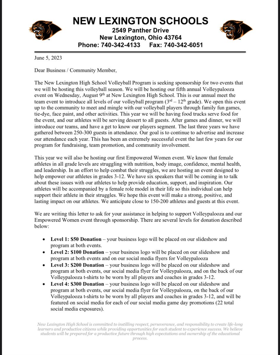 _alyssawolfe's tweet photo. New Lexington Volleyball is hosting two special events coming up that we are seeking to partner with sponsors. We are hosting our 1st ever EMPOWERED WOMEN in July and our 5th annual VOLLEYPALOOZA. Our sponsorship letter is attached if interested in sponsoring! https://t.co/MowVQ9eCzN