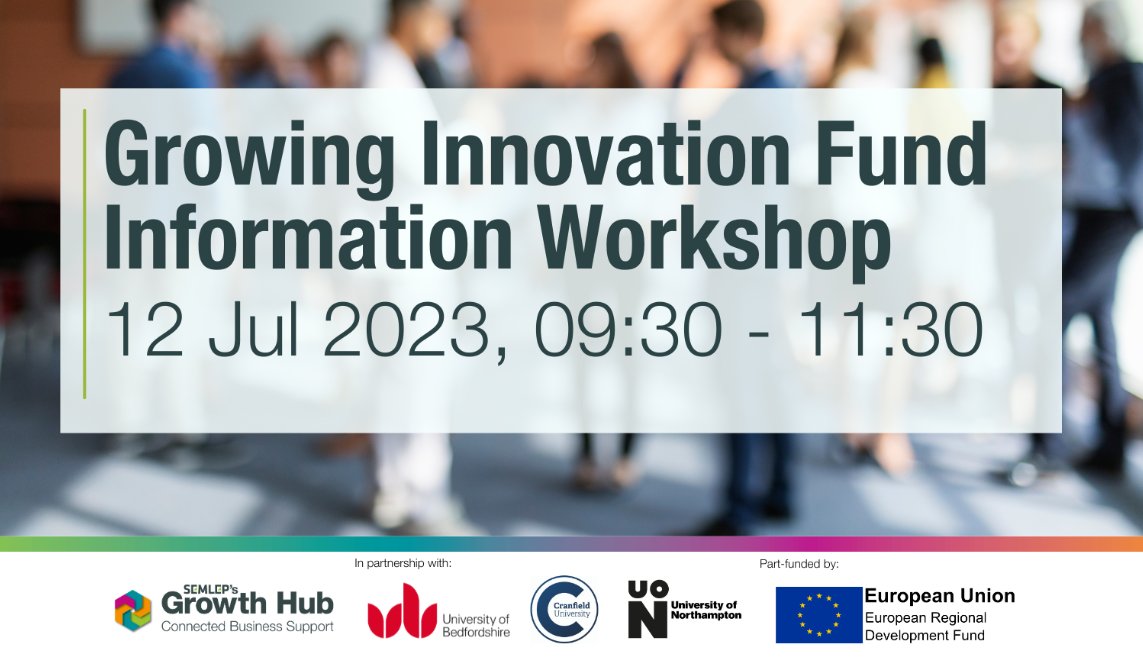 Growing Innovation Fund Information Workshop 12 July 2023 09:30 - 11:30 am

The Growing Innovation capital grant scheme is open to enterprises and aims to support their innovation ambitions.

Interested to find out more/book: semlepgrowthhub.com/growing-innova…