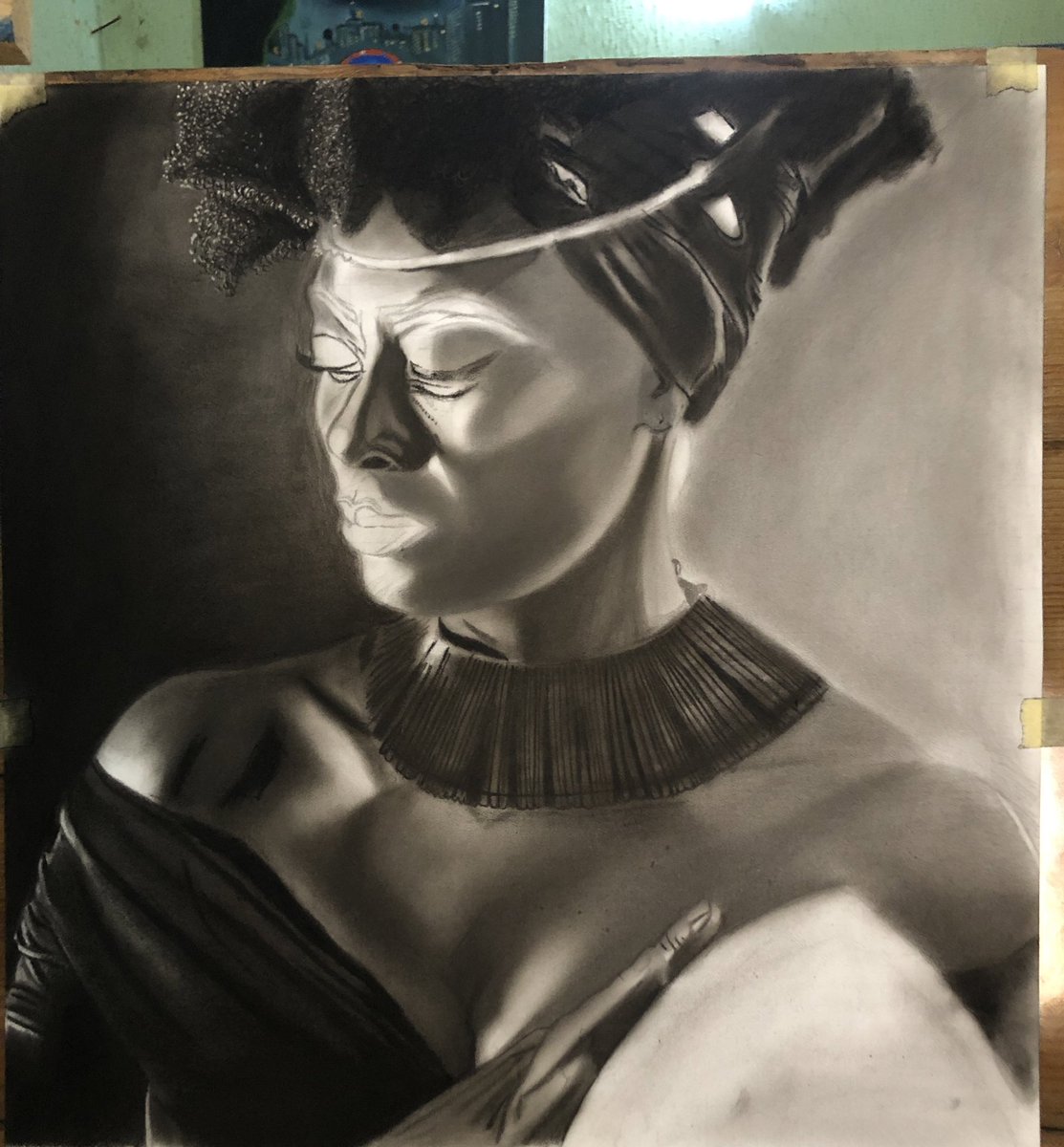 WIP
The African Queen Series… 
#NFTs #NFTCommunity #artsupport #nigerianartist #nigerianart #charcoal #graphite #NFTKid #TheRealGvG