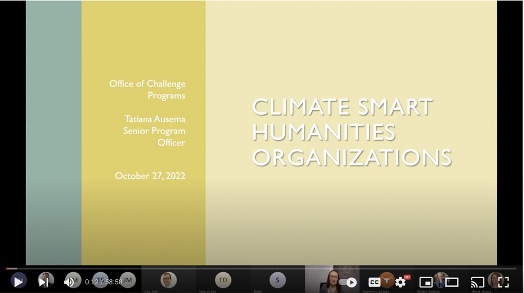 Want to learn more about the Climate Smart Humanities Organizations funding opportunity? Watch our webinar about the program!

bit.ly/3sYAqiR