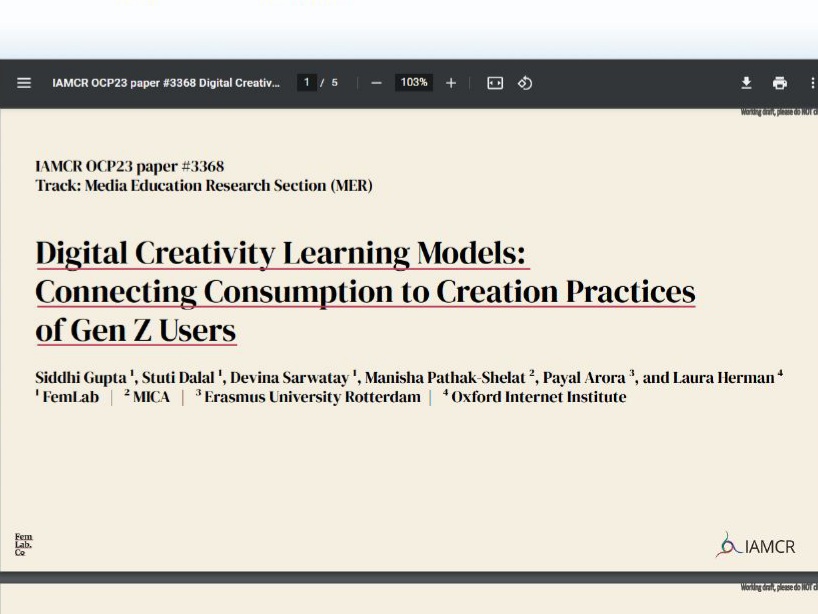 Our @IAMCRtweets OCPs & slides are live! Please login to your accounts find our papers search query: FemLab & read like & comment
#IAMCR_Lyon23 #IAMCR_OCP23 #DigitalDivide #MediaEducation #Research
@FemlabC @3Lmantra @lauramherman_ @hisidgupta @stuti_dalal @shrutisinghal_s