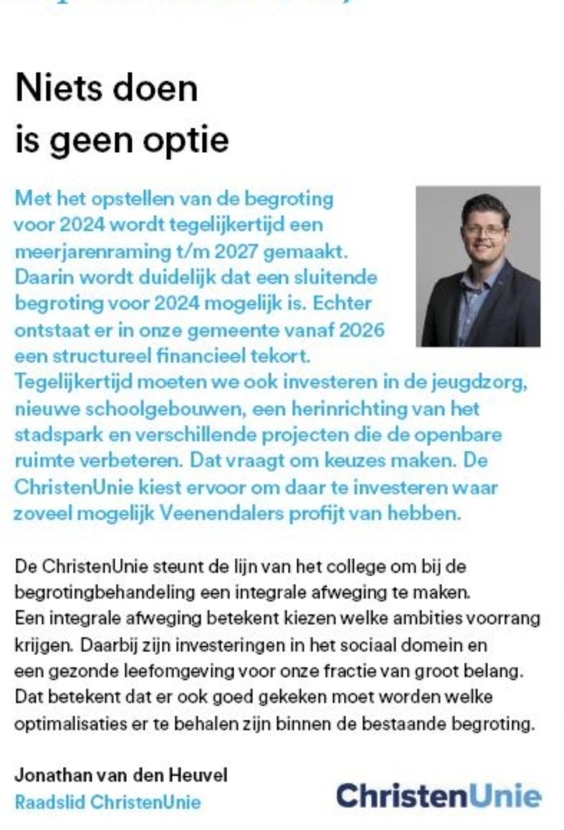Niets doen is geen optie! 
#ChristenUnie #Veenendaal #kaderbrief