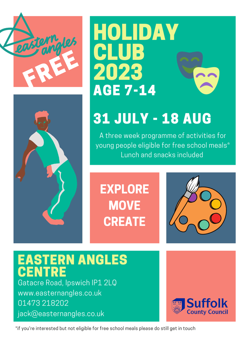 Holiday Club is back for 2023 and we couldn't be more excited 🎉 We've got some fab stuff planned including pottery painting, dance workshops, and a theatre week! Running 31 July - 18 Aug, for ages 7-14. Sign up by 12 July. Info bit.ly/3JzOw2U <a href="/suffolkcc/">Suffolk CC</a> <a href="/activitiesunltd/">Activities Unlimited</a>