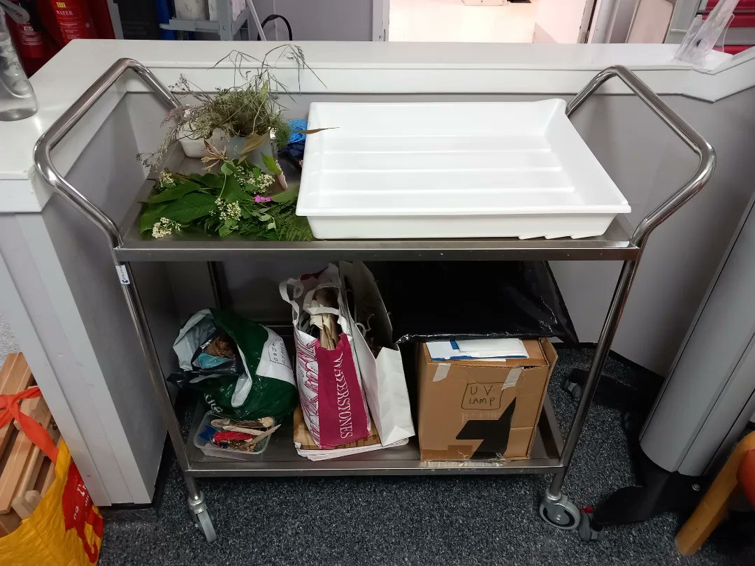 artasmedicine's tweet photo. Our Cyanotype trolley with developing tray and UV lamp. This has allowed us to wheel around and make bedside cyanotypes with patients in the Renal Unit of Inverclyde Royal Hospital. 

#artinhospital #artandhealthcare #art #nhs #nhsgcc #glasgowlife #creativescotland #greenock https://t.co/wlfK647sKU