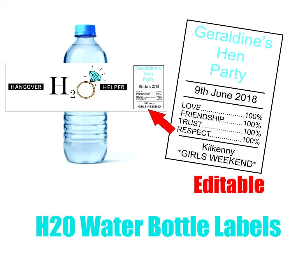 Excited to share the latest addition to my #etsy shop: H20 bottle tag- Bachelorette labels - Hen Party - Hangover Helper - Printable - Editable file - Bridal Shower - Pdf download - Digital file etsy.me/3pipOxf #silver #bridalshower #white #stickers #bottlelabe