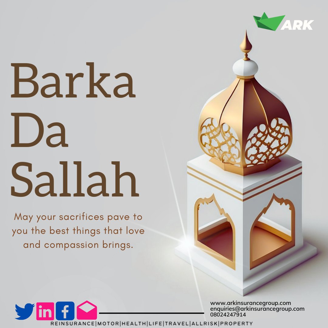 May only the best things come your way, Eid Mubarak!

#StayCovered
 arkinsurancegroup.com/get-quotes.html

#Sallah #Wednesdaywisdom #AllRiskInsurance #HealthInsurance #LIfeInsurance #CarInsurance #HomeOwnersInsurance #travelinsurance #Motor #Travel