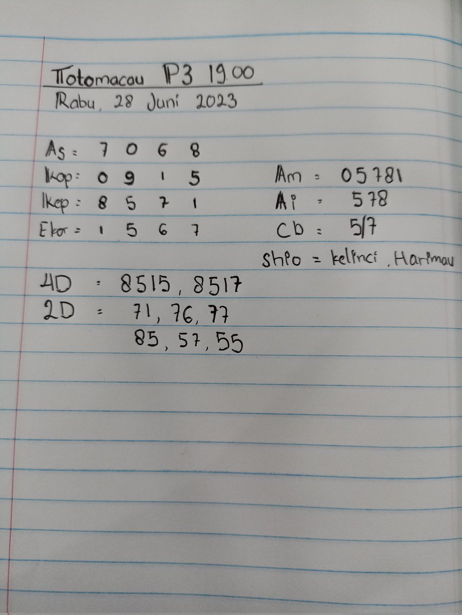 Unclejitu's tweet photo. GASS MACAU P3 19.00 BOSKU 
RABU, 27 JUNI 2023

SEMOGA JP JP KEMBALI 

JOIN GRUP PREDIKSI AKURAT :
0813-8479-8321

#macauhariini #IndianaJonesID #Alwi #geter #muhammadiyah #prediksimacau #totomacaupools Royco Sapi https://t.co/7uvFJyTkys