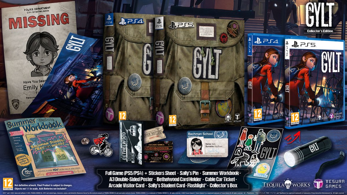 GYLT 👁️ Available now on Nintendo Switch (@tequilaworks) on Twitter photo 📢Big #GYLT🔦news!
Tequila Works x <a href="/TesuraGames/">Tesura Games 👾</a> present two physical editions, exclusively available for #PlayStation5 and #PlayStation4 on September 29th.
💿Standard Ed. including Stickers Sheet
🎒Collector's Ed. as shown below
Get ready to go back to school this Fall! 📢Big #GYLT🔦news!
Tequila Works x <a href="/TesuraGames/">Tesura Games 👾</a> present two physical editions, exclusively available for #PlayStation5 and #PlayStation4 on September 29th.
💿Standard Ed. including Stickers Sheet
🎒Collector's Ed. as shown below
Get ready to go back to school this Fall!