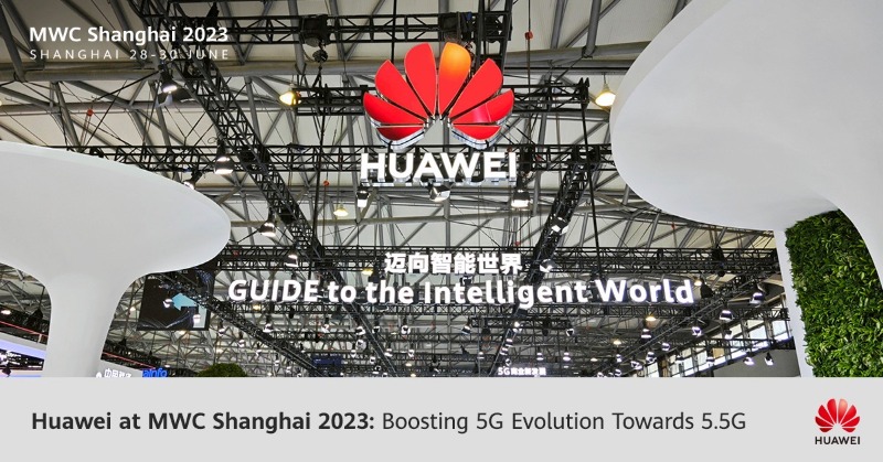 Huawei's tweet photo. #Huawei’s #MWC23 Shanghai theme of "GUIDE to the Intelligent World" showcases innovative products and intelligent digital transformation solutions focused on striding towards the 5.5G era. https://t.co/XIf0eVpVyI #HuaweiNews