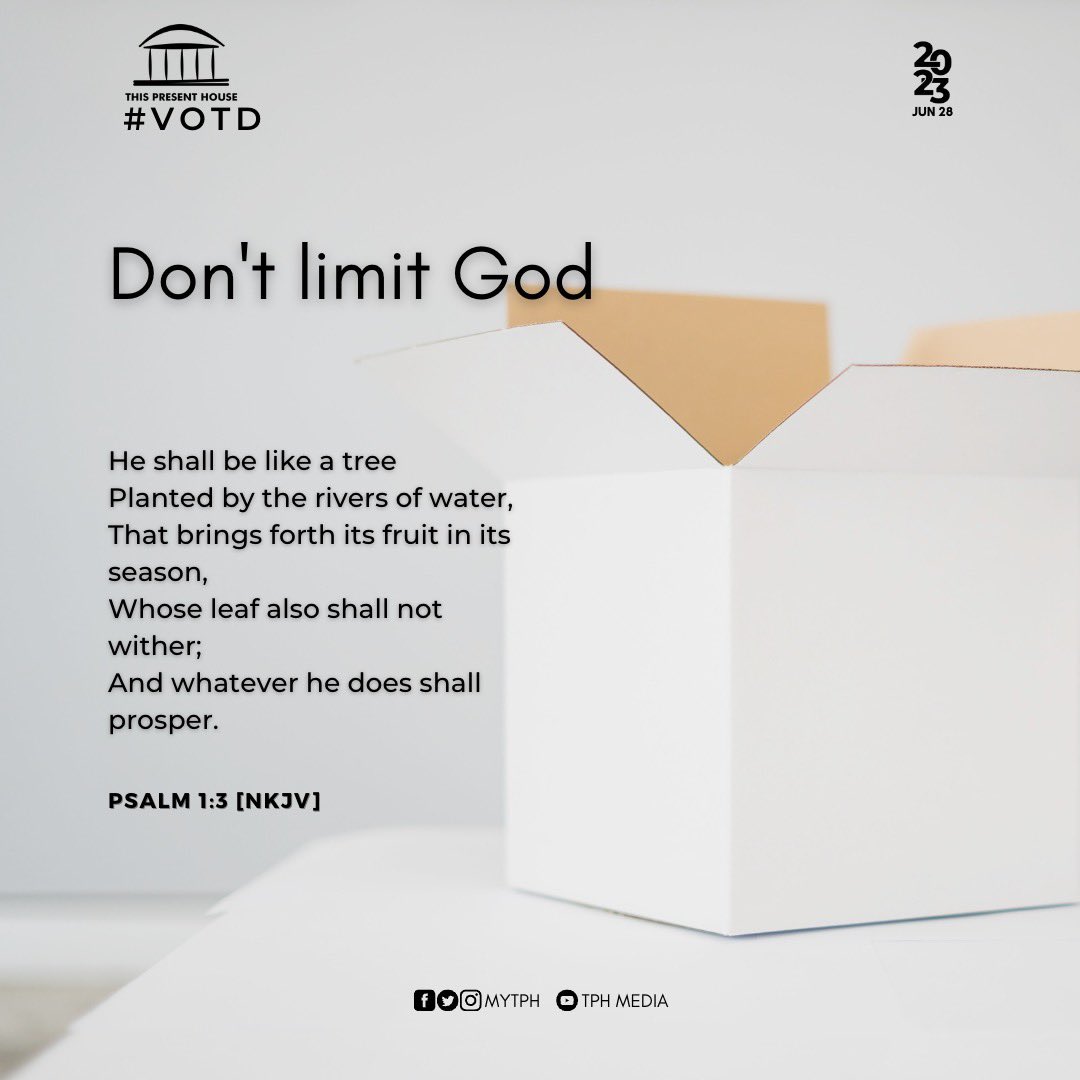 MyTPH's tweet photo. As a Father, God is your source, sustainer and security.
Don’t limit His move in your life.

#mytph 
#VOTD
#meditation
#FavourFactor
#VerseOfTheDay https://t.co/EGGFIyLQdu