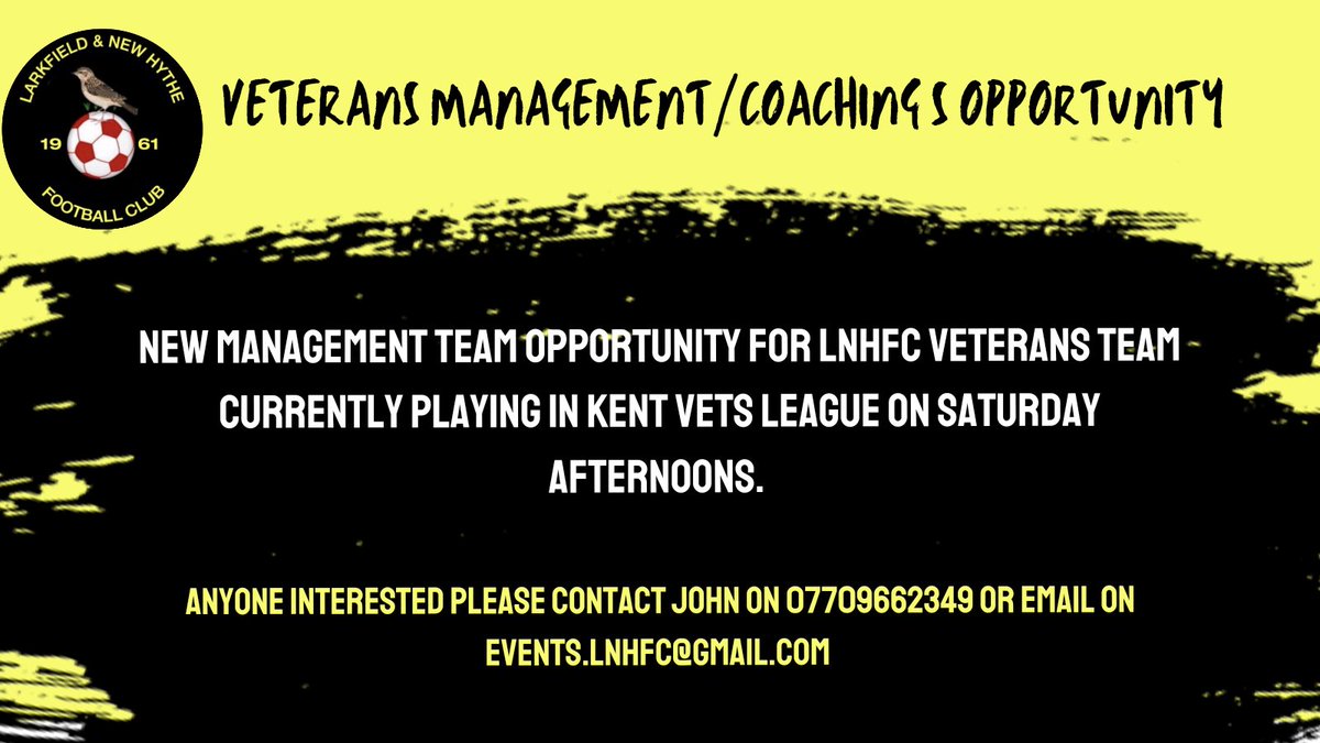 ⚽Looking to manage a new football team?⚽ We have a management/coaching opportunity for our Vets team playing on Saturday afternoons! If your interested please call on the number below or send us a message on social media!⚽