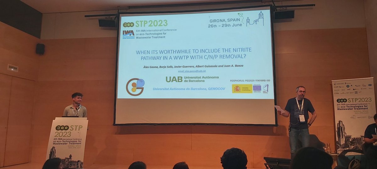 GENOCOV's tweet photo. Alex Gaona @GENOCOV has just presented: When is it worthwhile to implement nitrite pathway in a C/N/P removal WWTP? at the @ecoSTP2023 conference https://t.co/to9p756aAZ