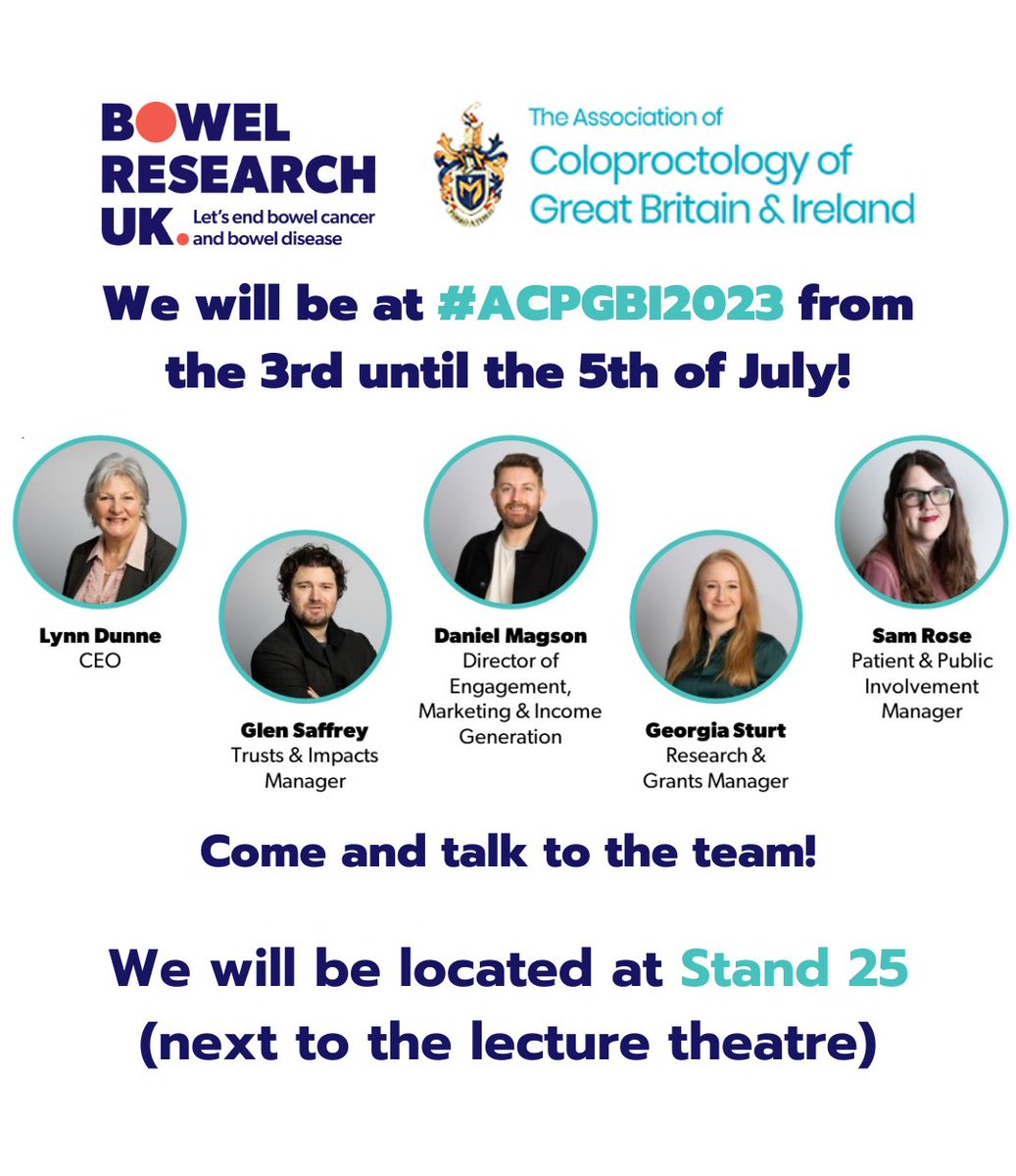 We will be at #ACPGBI2023 from the 3rd until the 5th of July! Come and talk to us about research grants, our events & challenges and how you can get involved with fundraising. We’re looking forward to seeing you there at Stand 25. #BowelResearch @ACPGBI