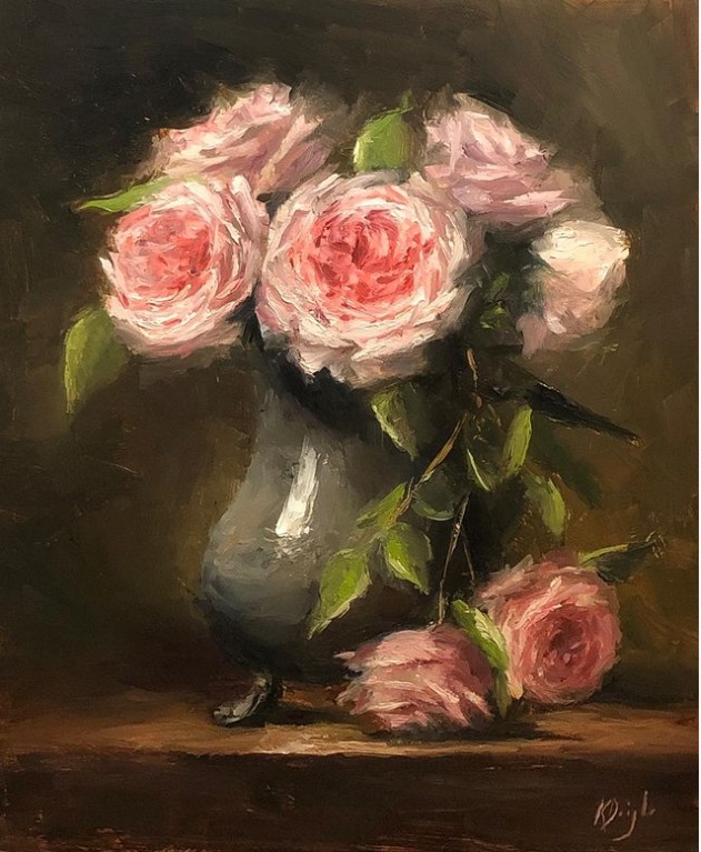 WomensArtForAll's tweet photo. Karen #Daigle (.@Karen.DaigleArt) #WomensArt #ArtByWomen #WomenArtists •Pink Roses In Silver• https://t.co/SXigbLaGKW