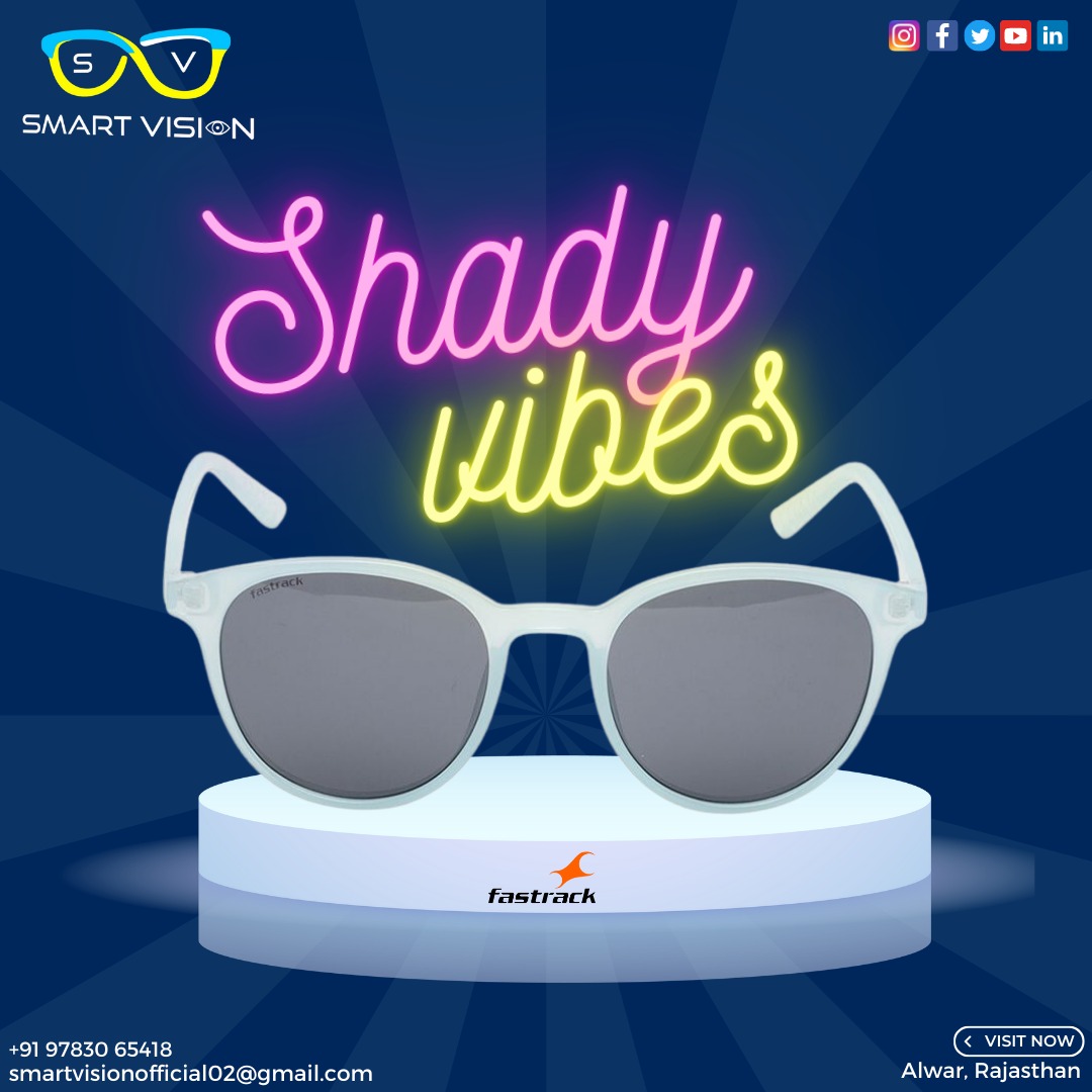 Unveiling a World of Mystery and Style through Our Shady Vides Eyewear Collection From Fastrack.

For more info-
+91 97830 65418
smartvisionofficial02@gmail.com

#smartvision #fastrackeyewear #sunglasses #eyeglasses #rajasthan #mensfashion #womenfashion #newarrivals #fashioninsta