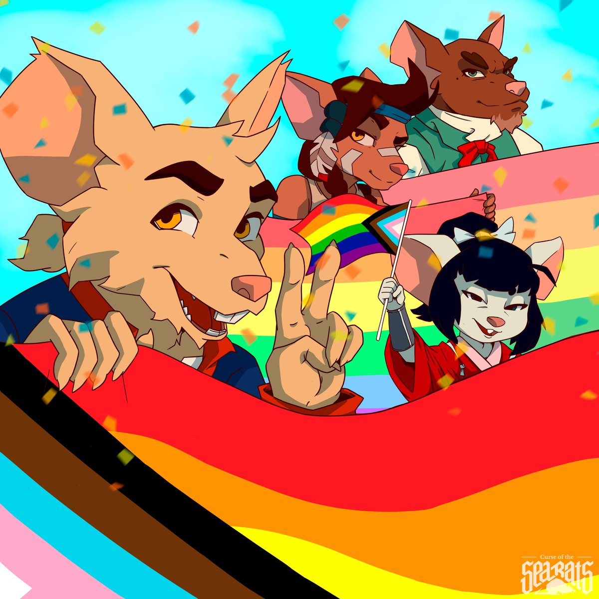 Happy #Pride2023 to everyone from the Curse of the Sea Rats team! 🌈🐭. We believe in the day where equality and freedom will be a reality all over the world, just like in our games. This beautiful illustration is by our LGTBIQA+ artist @cheerard 🎨.
