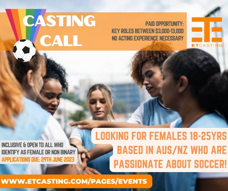 ⚽️ Casting Call ⚽️
Deadline extended to Thursday 29th June 7pm (AEST) Link in bio! ETx #commercialcasting #castingcall #grassrootsfootball #communityfootball #footballpassion #inclusivefootball #femalefootball #femalesoccer