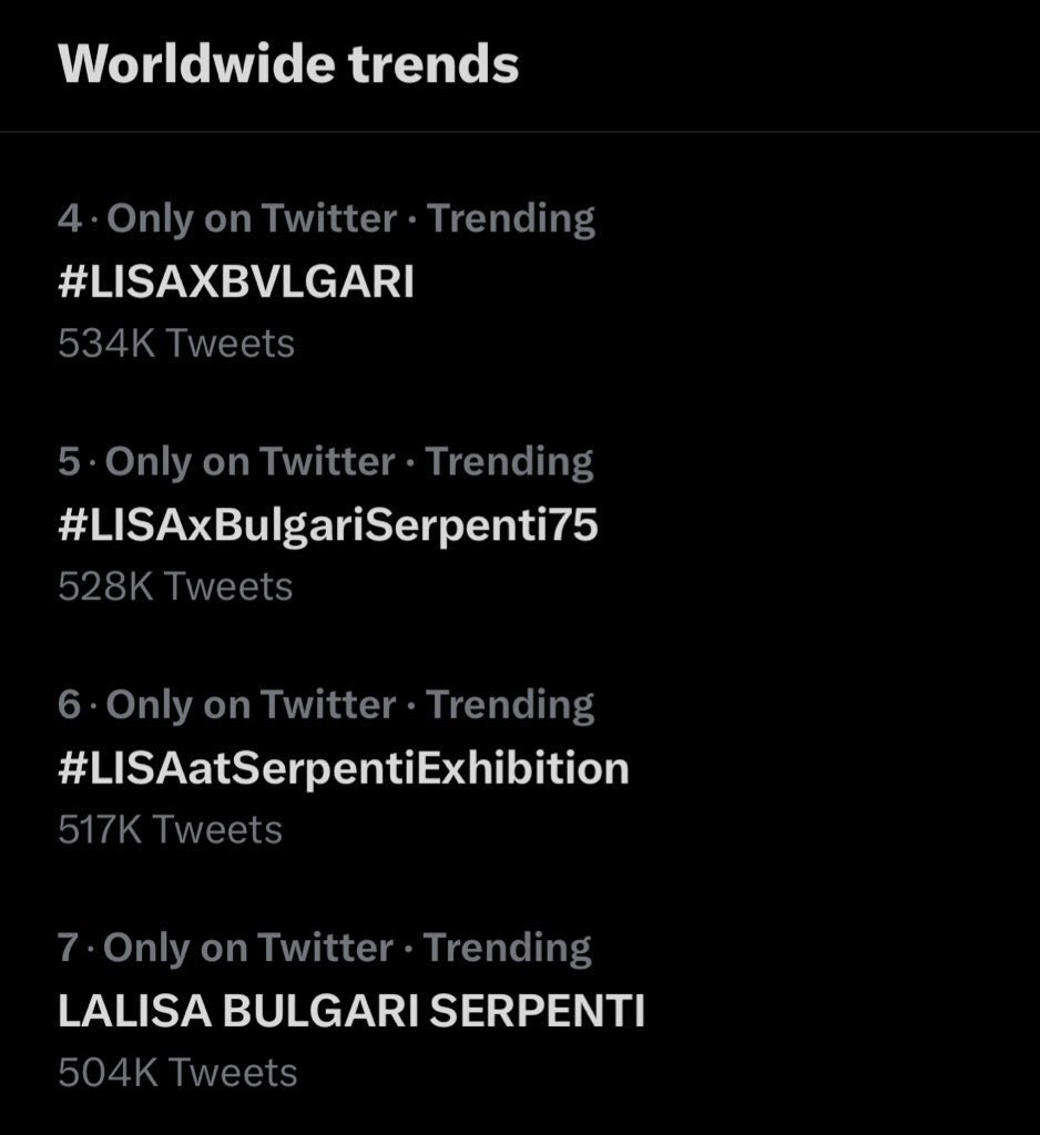 LISANATIONS_'s tweet photo. Surpassed 500K tweets on all 4 tags, that's LISA IMPACT 🔥🤍 Let's keep going! 

LALISA BULGARI SERPENTI
#LISAatSerpentiExhibition 
#LISAxBulgariSerpenti75
#LISAXBVLGARI https://t.co/etjVRQAL4b