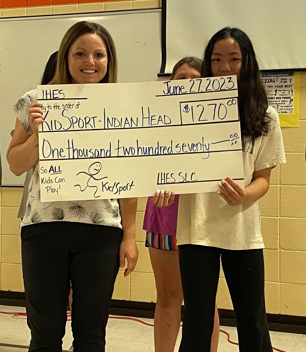 During our year end assembly, the SLC was honoured to present Indian Head @KidSportSK with a cheque for $1270 from their fundraising efforts! THANK YOU students, staff, and families who helped raise this money through our Movie Night, Menchies Day and Freezie Fridays.