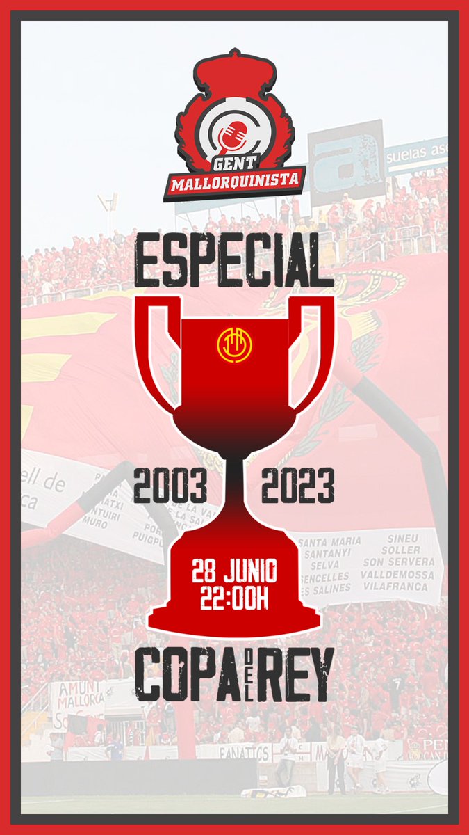 GMallorquinista's tweet photo. 🎂 Tal como menciona el @recreoficial. Hoy se cumplen 20 AÑOS de aquella Final de Copa del Rey conquistada por el @RCD_Mallorca

🕙 HOY A LAS 2️⃣2️⃣H. estaremos en directo con 2 titulares que jugaron ese partido:

✅ Miquel Àngel Nadal
✅ Albert Riera @11RIERA11

#CopaDelRey2003 https://t.co/3NpxjebtHQ