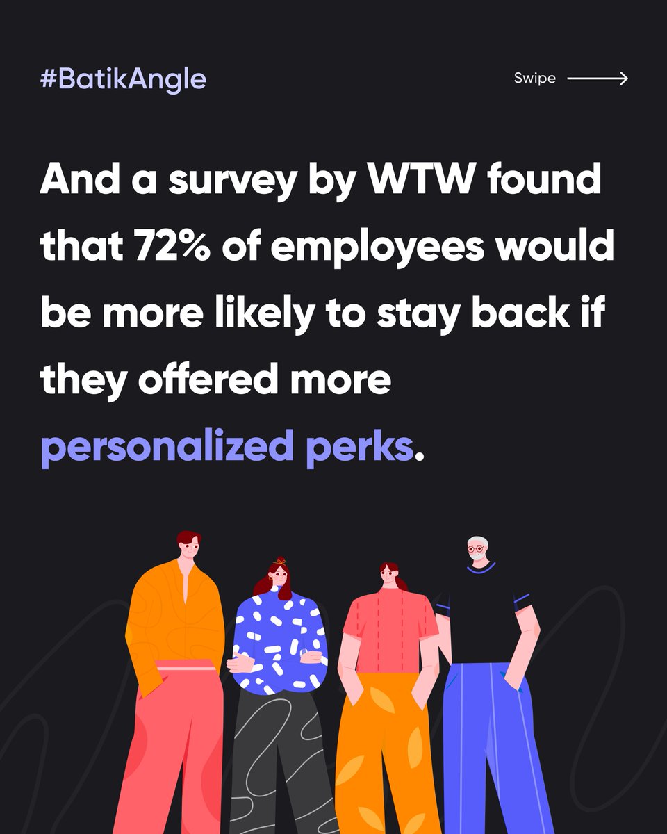 perks_tech's tweet photo. Solution: offering relevant, personalized perks, businesses can create a more engaging and supportive work environment.🦾 

Here are some tips for revising your approach to perks: 👇

#batik #humanresources #employeewellbeing #employeebenefits #perks https://t.co/swMD2D3DNT
