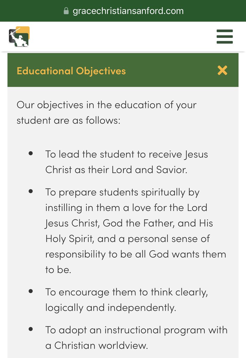 NC’s top voucher recipient this year is Grace Christian in Sanford (almost $2.5m). Grace’s top educational objective isn’t academic, it’s “To lead the student to receive Jesus Christ as their Lord and Savior.” They should not be receiving public funds. #nced #ncga