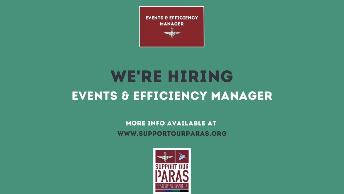An opportunity has arisen within the Charity for a Full-Time Events and Efficiency Manager.

For full details and application details, please visit supportourparas.org/vacancy-events…