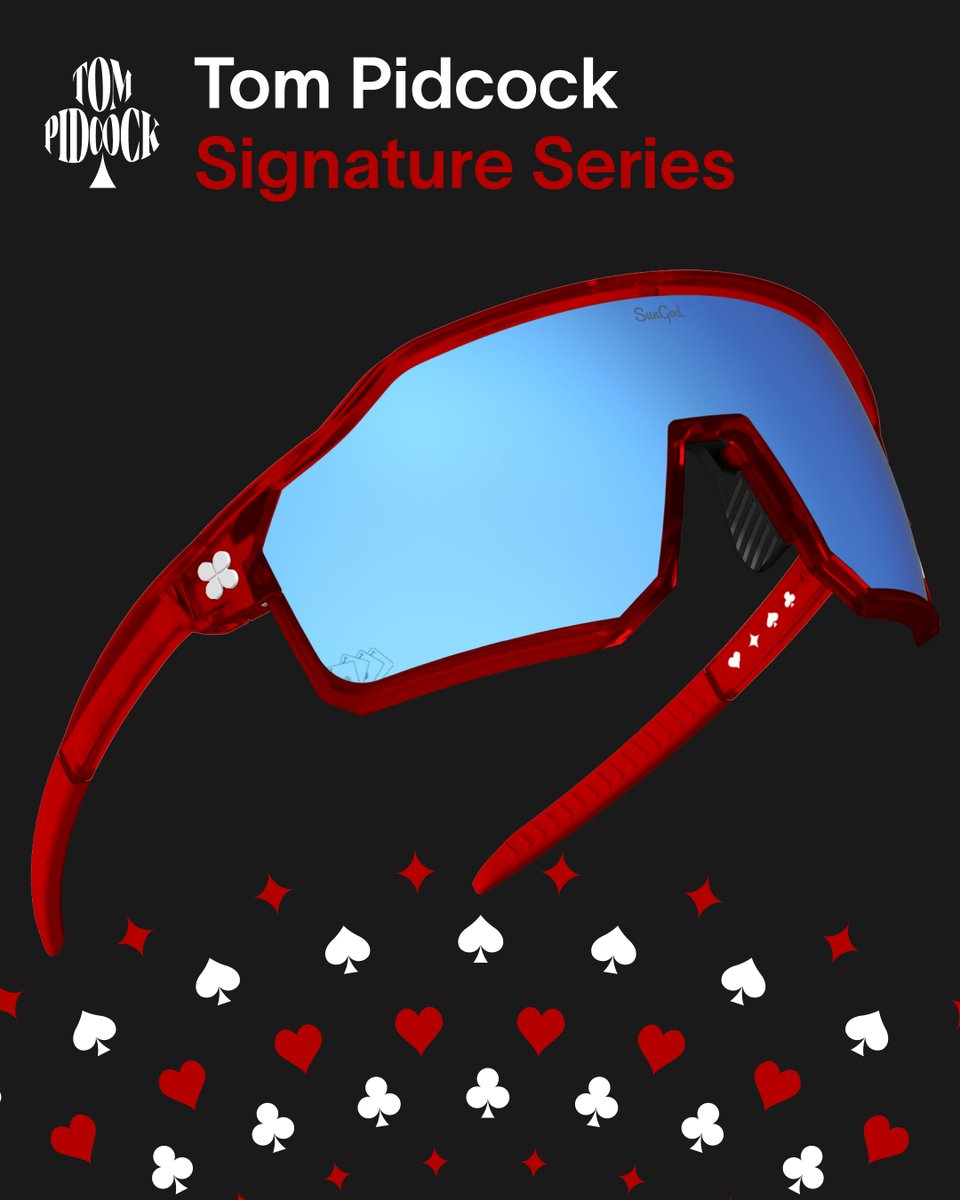 Make your move. ♦️♠️♥️♣️ Introducing Tom Pidcock Signature Edition Velans™. A new crystal red frame colourway, housing an 8KO® Silver Blue Lens featuring an engraving to illustrate Tom’s calculated racing style. Shop now 👉sungod.co/s/tompidcock/ #SeeBetter