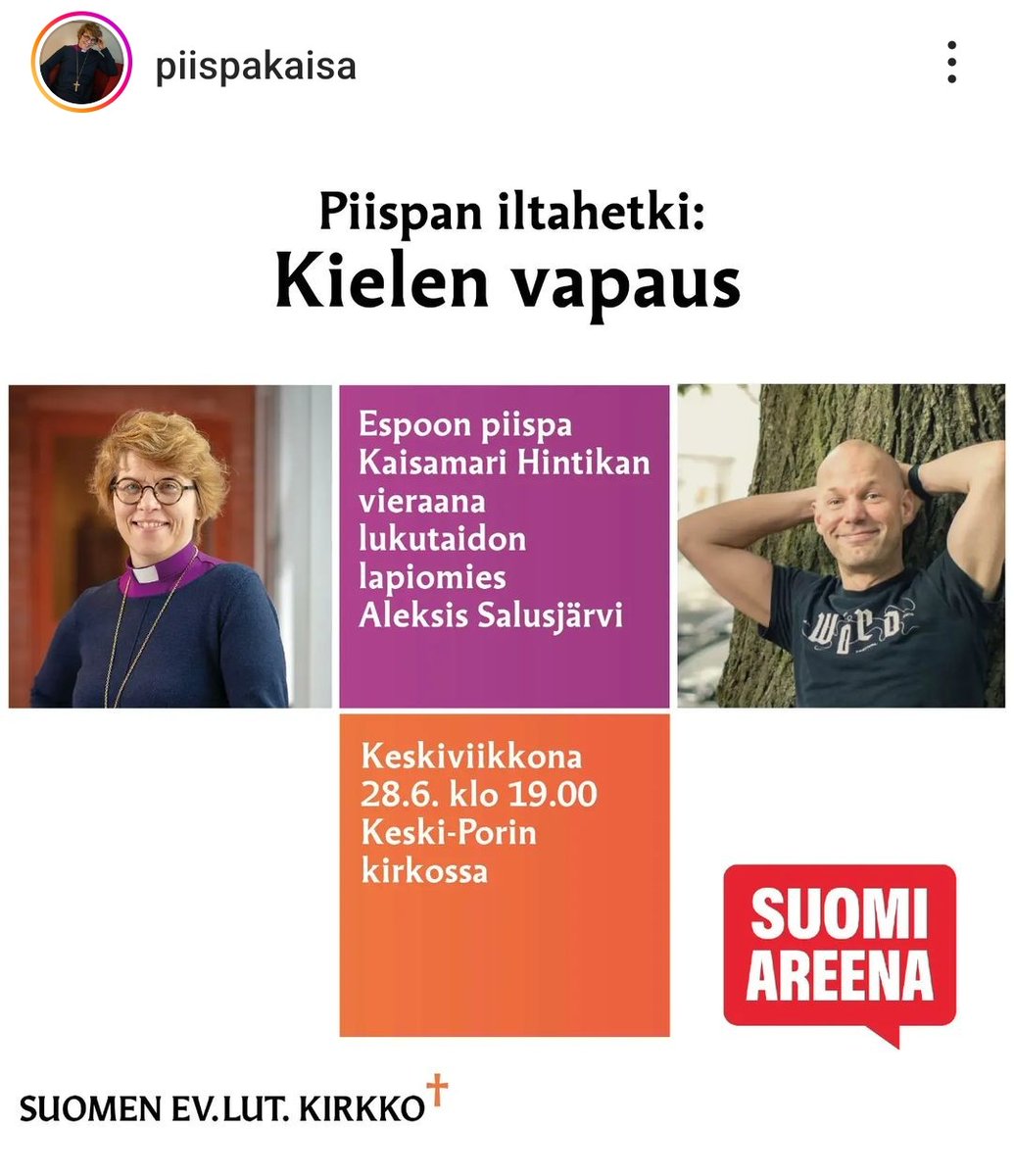 eevuheikura's tweet photo. Matkalla #junassa kohti @SuomiAreena'a. Illalla klo 19 piispa Kaisamari Hintikka @kaesah keskustelee @aleksissal kanssa kielestä ja kielen vapaudesta Keski-Porin kirkossa. Tärkeää, ja voi miten ajankohtaista! https://t.co/LaXXmWmGsn
