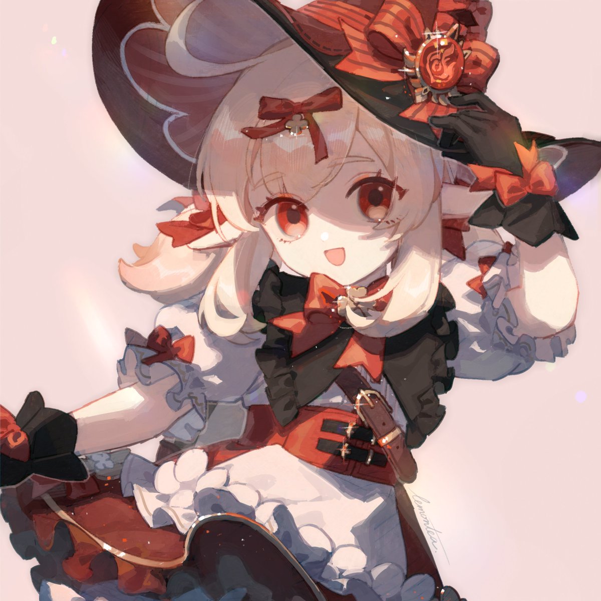 klee (genshin impact) 1girl solo hat gloves witch hat pointy ears red eyes  illustration images