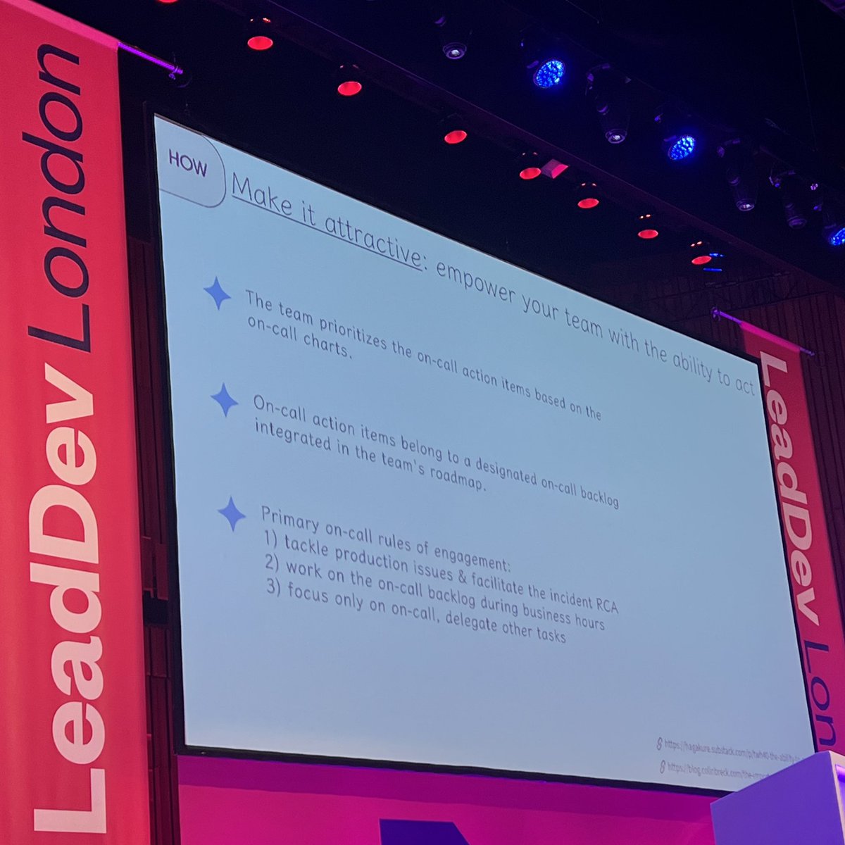 Geek_Manager's tweet photo. @biiancacostache @GergelyOrosz “Make it attractive by empowering your team with the ability to act. 

Team prioritises on-call actions based on the data 

Time in roadmap to address things causing on-call to be tough”

@biiancacostache #LeadDevLondon https://t.co/2lkPwHPtD9