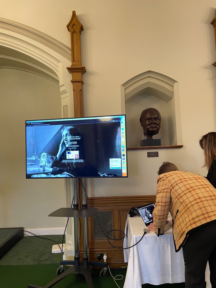 SarahPedersen2's tweet photo. Setting up at the House of Commons for the launch of our  virtual lockdown house - part of our @ahrcpress funded project on women writing in lockdown. @RGUresearch https://t.co/UHdwr3w00j