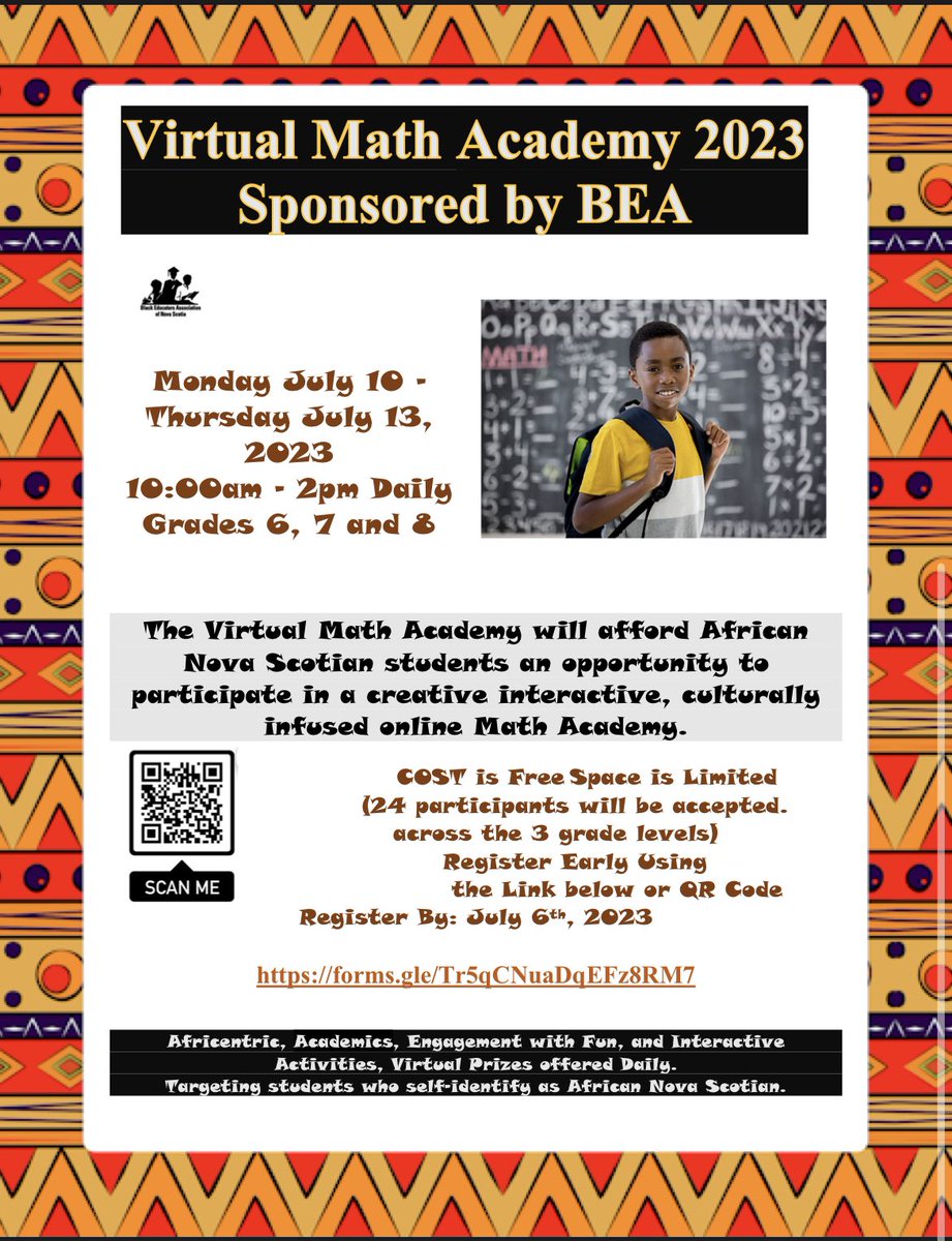 Free Virtual Math Camp offered by BEA for students in grades 6/7/8.